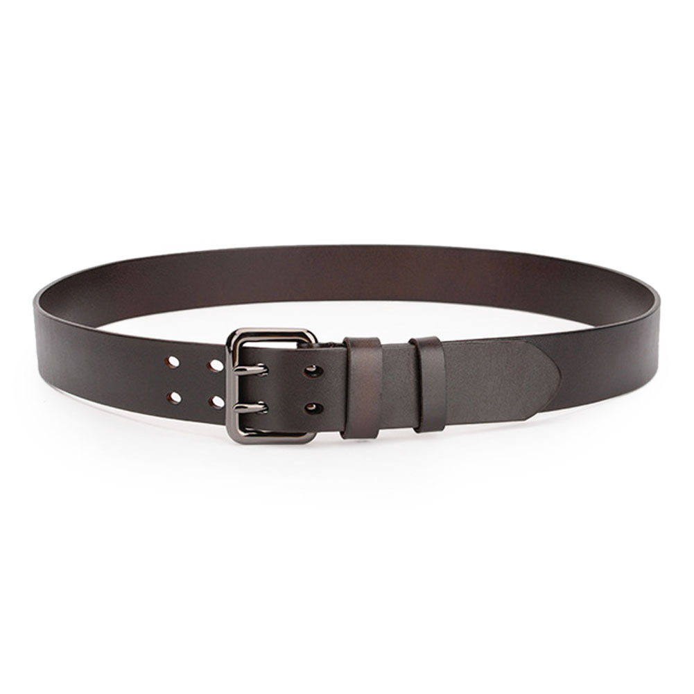 men's leather brown belt casual dress silver single prong buckle