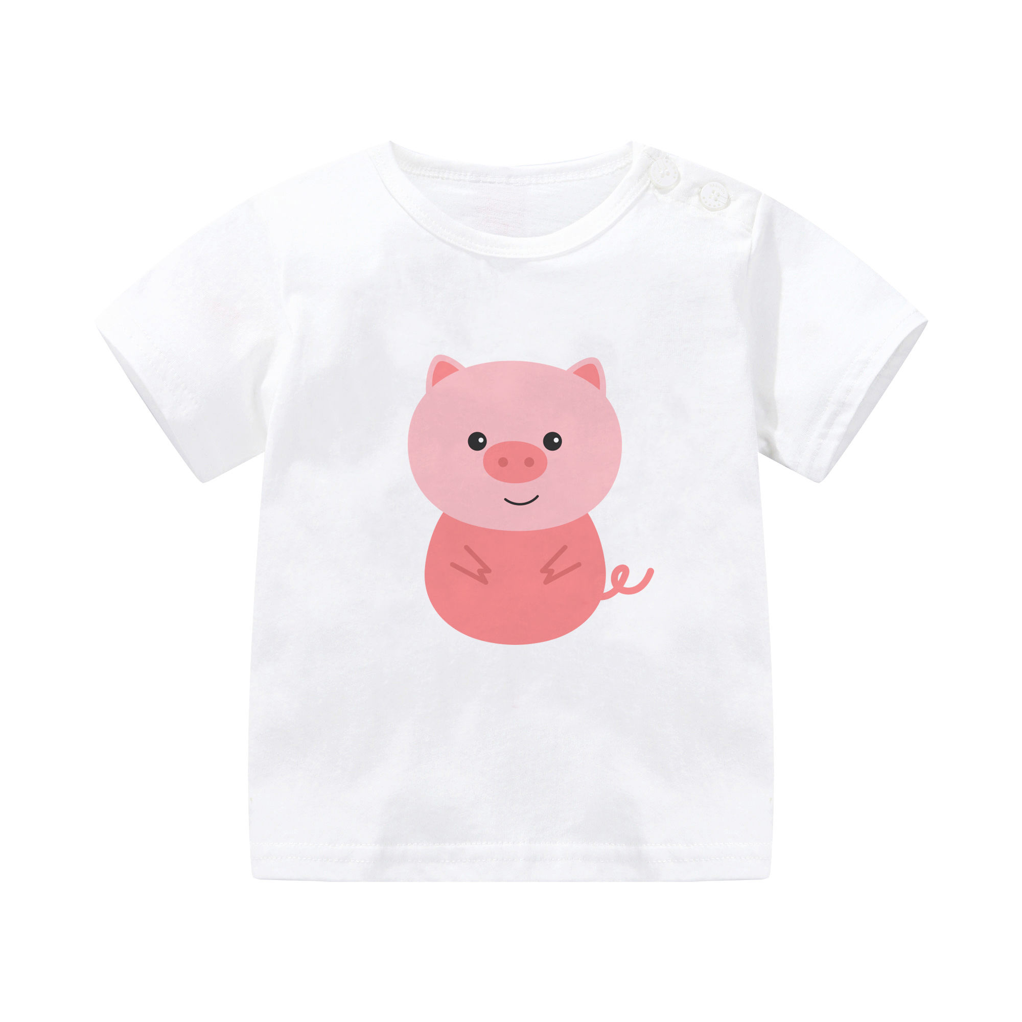 100% cotton tee for girls | white tee for kids | white tee with cute piggy print