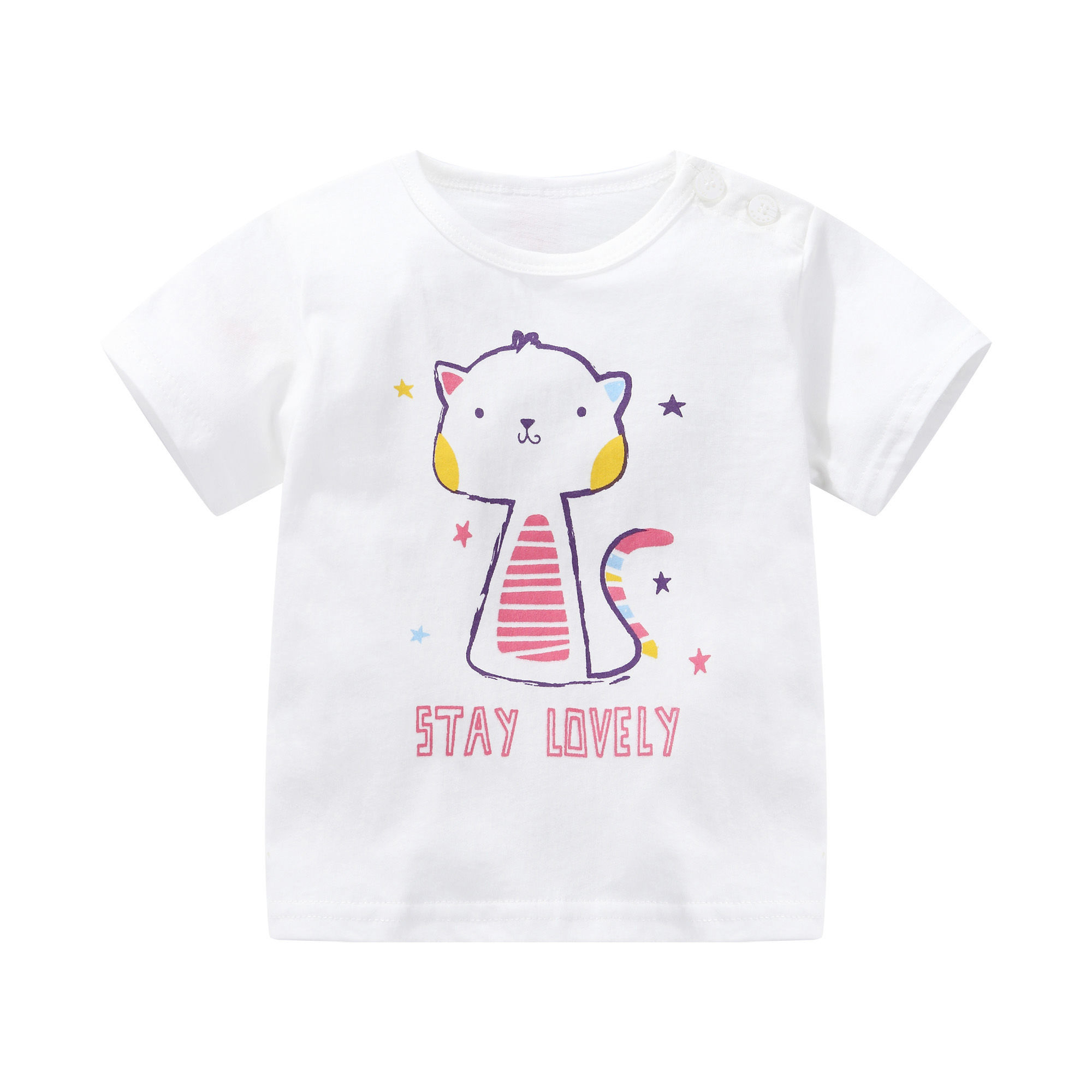 100% cotton tee for girls and boy | white tee with cat print for kids | white tee stay lovely
